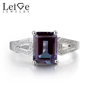 

Leige Jewelry Lab Alexandrite Color Changed Gemstone 925 Sterling Silver June Birthstone Emerald Cut Party Rings For Woman
