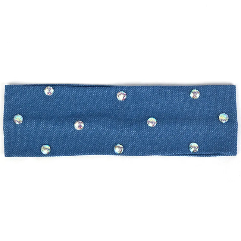 Blue-N Женские модные джинсовые повязки для волос лазерные рыбные весы головные уборы красочные аксессуары из стразов эластичная повязка на голову ручной работы для женщин - Цвет: Blue-N