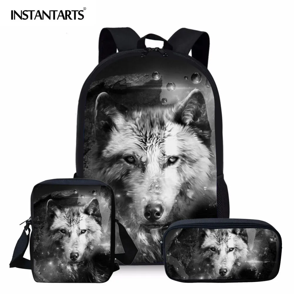 Instantâneos 3d Lobo Mochila para a Juventude Menino Menina Mochila Mochila de Estudante Fresco Padrão Animal Homens Definir Bolsapack Crianças Bookbolsas