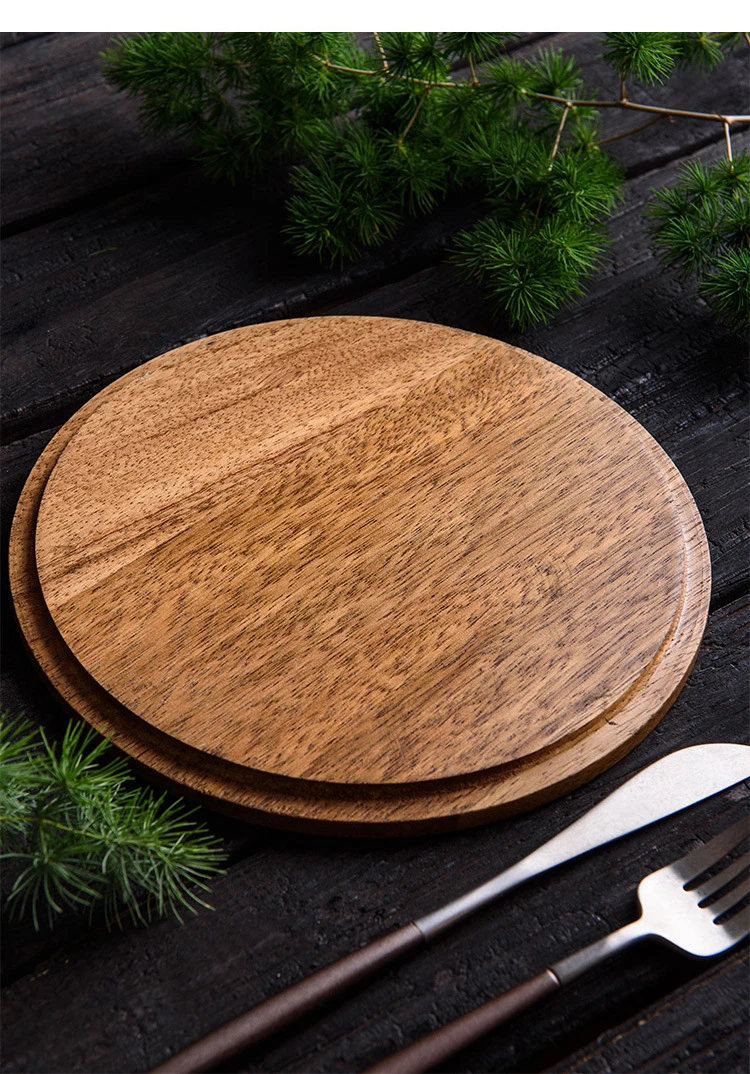 1PCS Walnut Wood Plates Wooden Tableware Dinner Plate Food Dessert Tea Plate Round Handmade Sushi Dish For Daily Uses Or Gifts