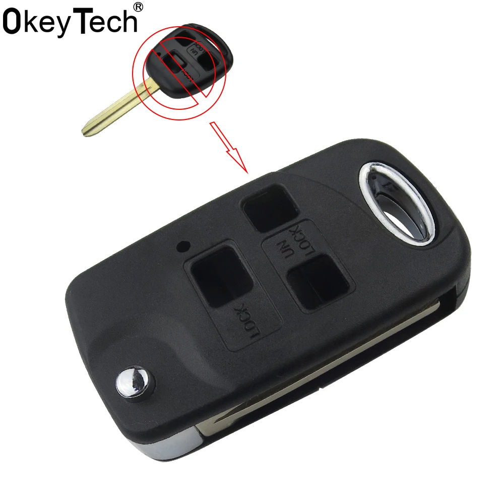

OkeyTech Replacement Modified 3 Buttons Folding Flip Remote Key Fob Case For TOYOTA FJ/Land Cruiser Camry TOY43 New Styling