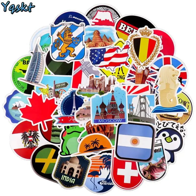 50 قطعة السفر ملصقات للأمتعة الغيتار الهاتف المحمول لوح التزلج دراجة نارية ملصق حائط من الفينيل‏ الكتابة على الجدران ملصقات مقاومة للماء