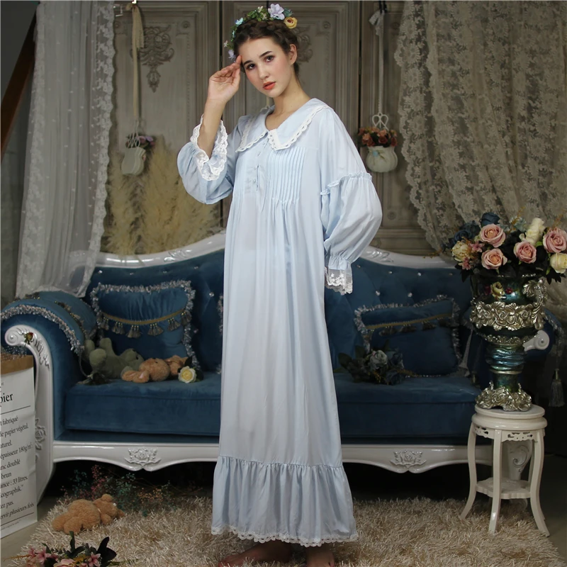 Хлопок сна гостиная Винтаж Ночное платье осень Для женщин пижамы платье Рубашка домашняя одежда принцессы Длинные Ночная рубашка ночную рубашку H682