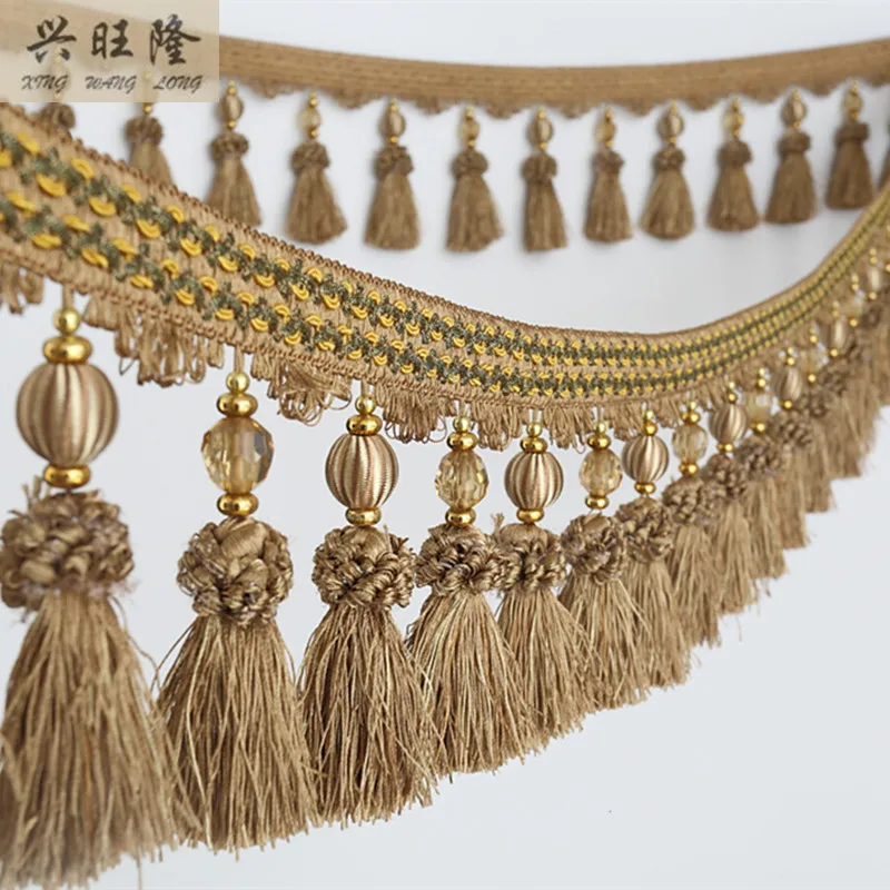 

XWL 6M/Lot Crystal Beads Curtain Lace Accessories Lace Tassel Fringe Trim Ribbon DIY For Stage Cloth Sewing Home Textile Decor