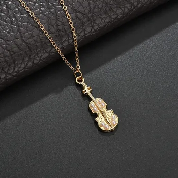 

Violin Styling Pendant Imitation Pearl Female Models Creative Design Piano Guitar Styling Pendant Necklace Fashion Jewelry Gift