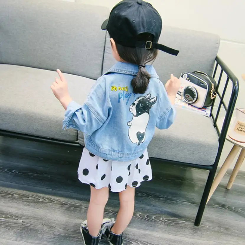 

Children's Denim jacket For Girls 2019 Autumn New Cartoon Print Casual Loose Coat Modis Kids Clothes Jacket Outerwear Y1620