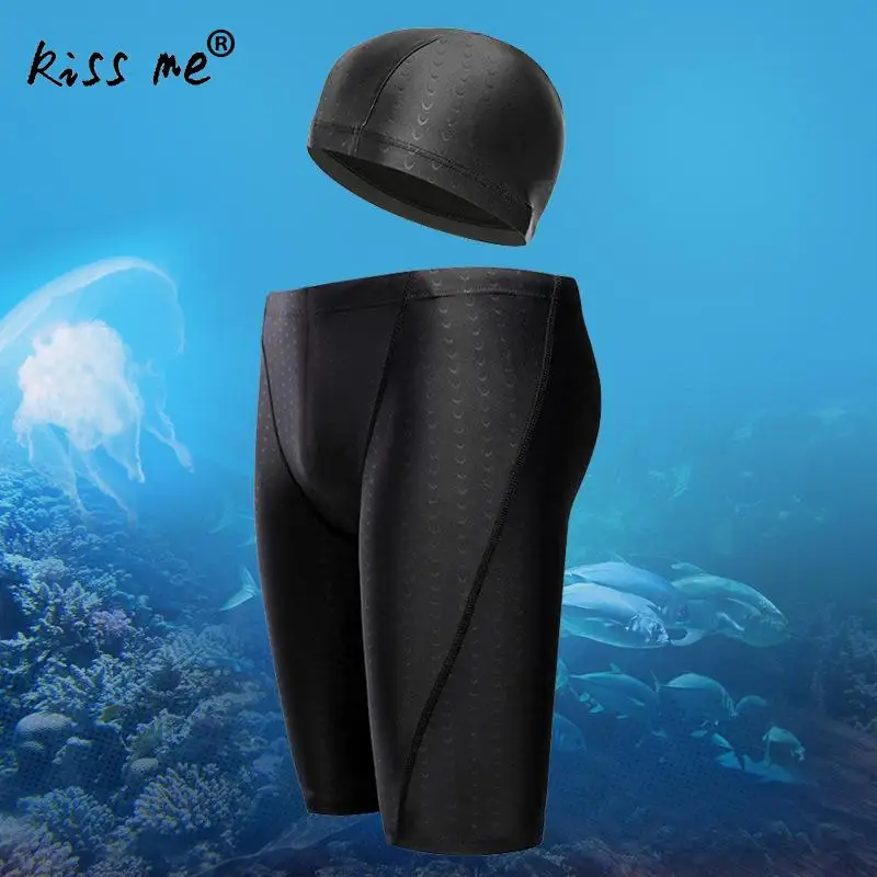 Плавки для мальчика, водонепроницаемый Быстросохнущий купальный костюм, длинный купальный костюм для дайвинга, трусы-боксеры, пляжные шорты, однотонная одежда с шапкой