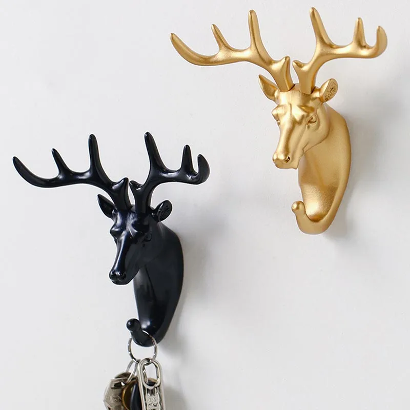 

ins Nordic Gold Antlers Animal Head Wall Mount Clothing Hat Key Sundries Wall Storage Hook Creative Rack Home Hanging Decoration