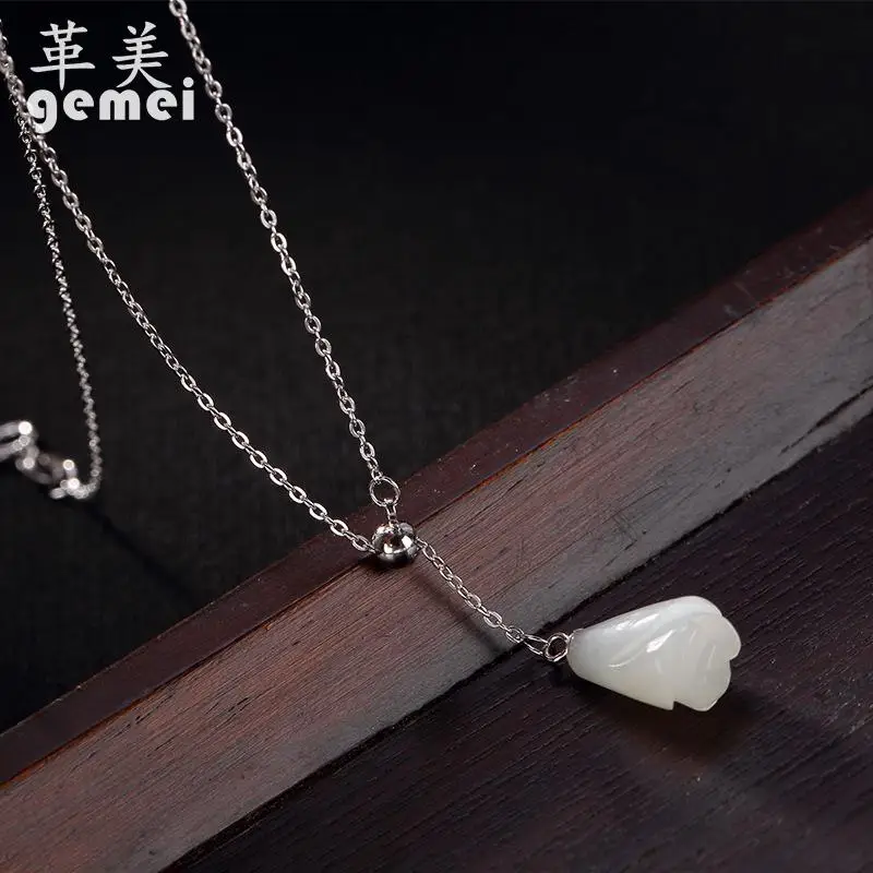 

Gemei New Shelves 925 Sterling Silver Natural Stone Magnolia Necklaces & Pendants For Women Retro Style Silver Necklace Chain