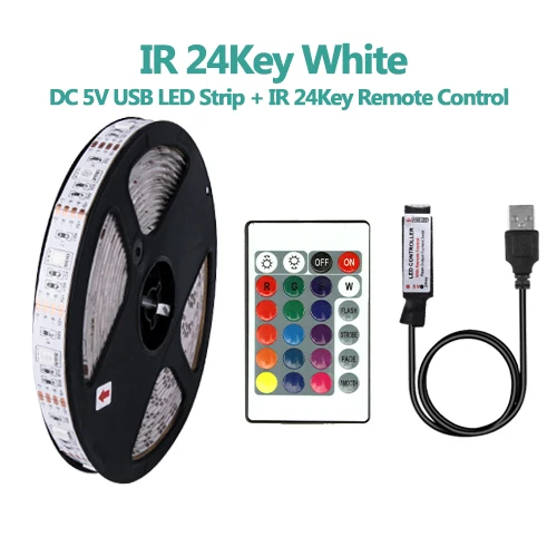 DC 5 в USB Светодиодная лента гибкий светильник лента 5050 RGB 50 см 1 м 2 м 3 м Мини 3Key 17Key RF ИК пульт дистанционного управления ТВ фоновый светильник ing IP65 - Испускаемый цвет: 24Key IRremoteWhite