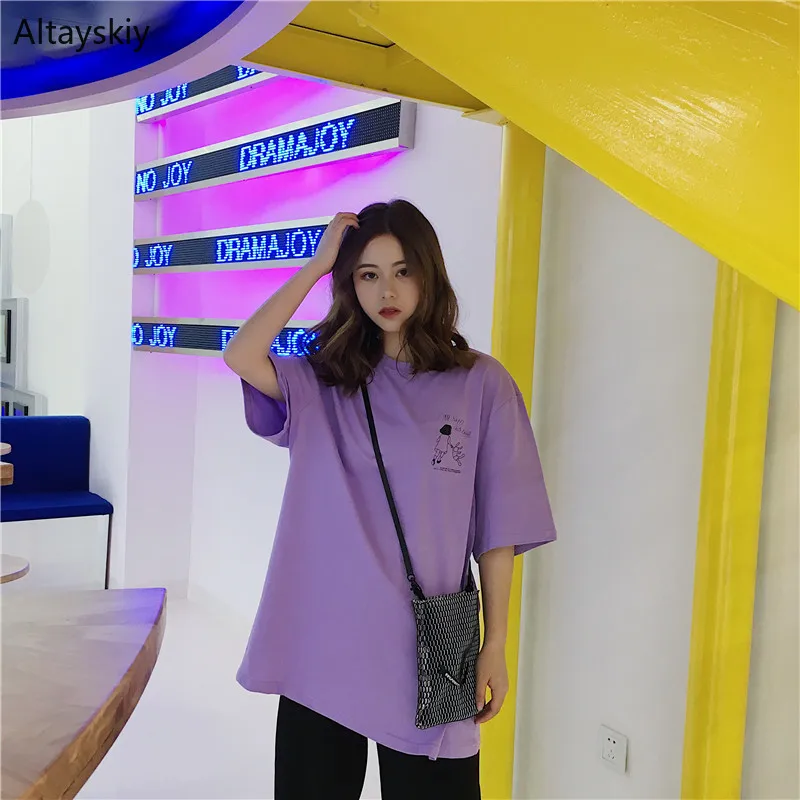 

T-shirts Women O-Neck Printed Loose Simple All-match Korean Style Leisure Daily Tees Womens Soft Hip Hop Trendy T-shirt Chic