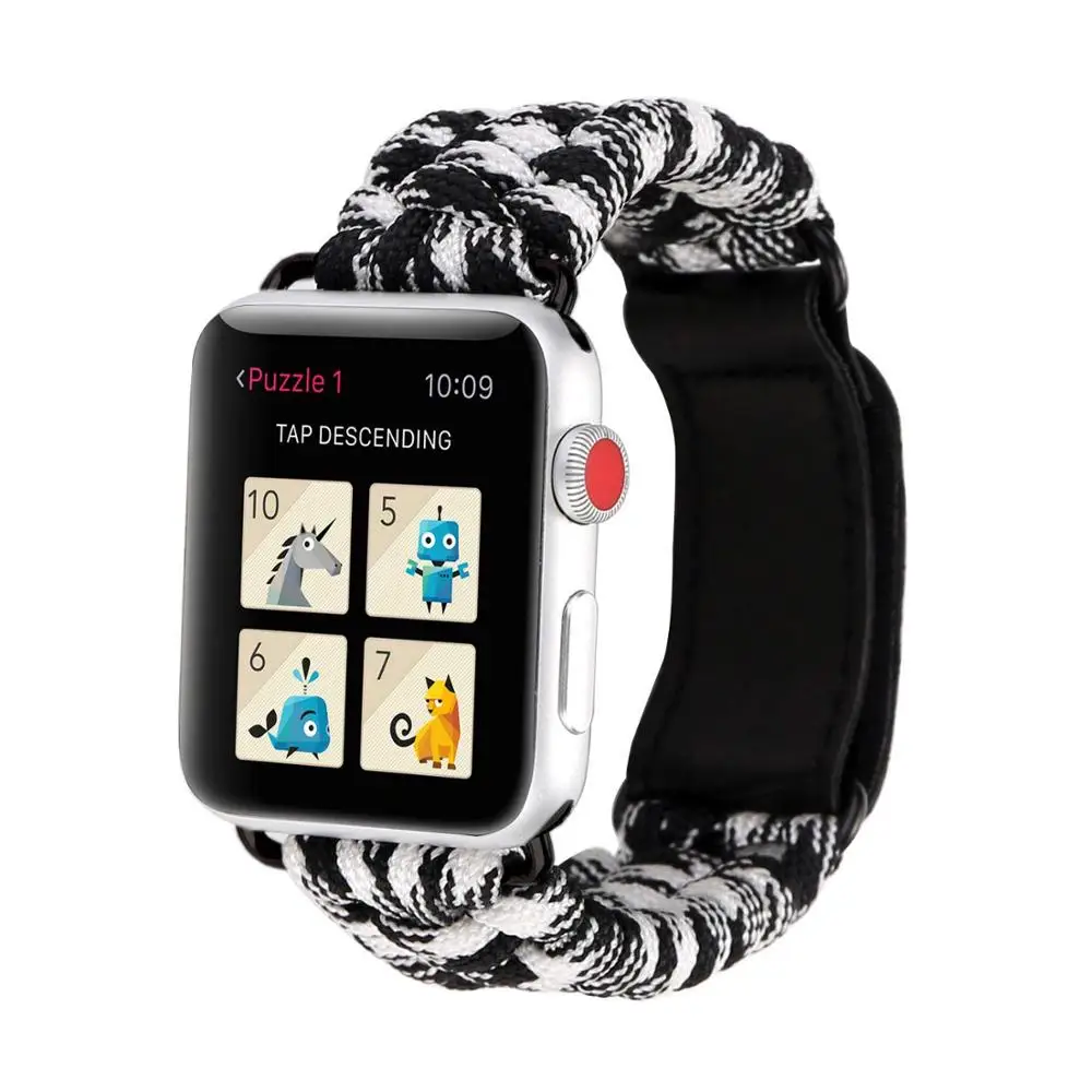 Apple Watch Band, нейлоновые части, парашютный шнур, для спорта на открытом воздухе, кемпинга, активного отдыха, для женщин и мужчин, браслет, ремешок для iWatch Series 5 4 3 2 1 - Цвет ремешка: blackwhite