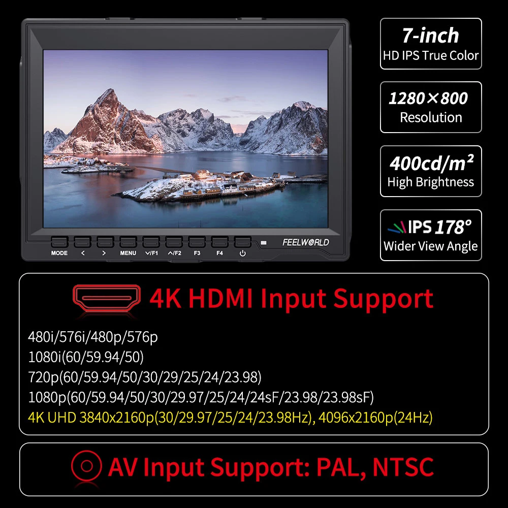 FEELWORLD FW759 7 дюймов DSLR камера полевой монитор 4K HDMI AV вход IPS HD 1280x800 ЖК дисплей видео