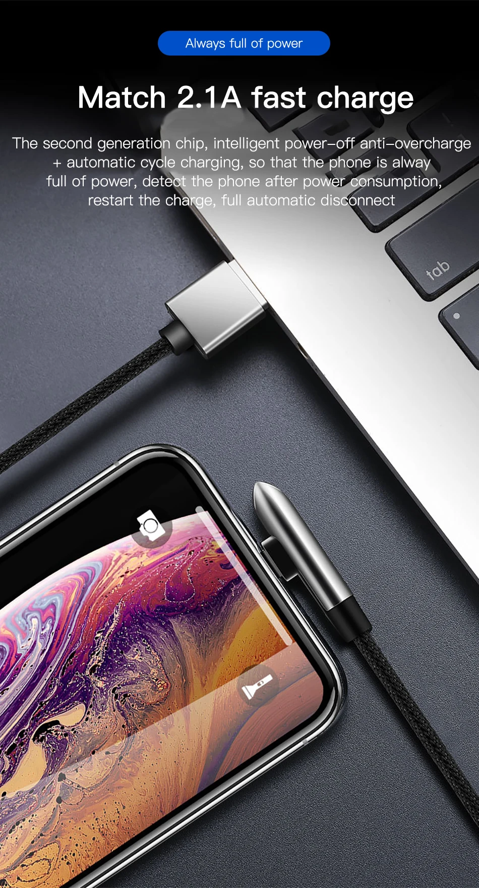!ACCEZZ USB Cable For Apple iPhone X XS MAX XR 8 7 6 6S 5 5S Plus IOS 10 11 12 Lighting Charger Bullet Style Data USB Cable Cord (6)