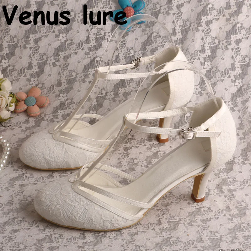 Lace Sandals For Women Wedding T Strap Ivory Wedding Shoes For