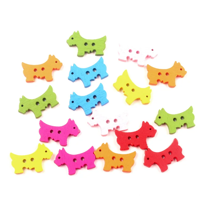 

200pcs Mixed Wooden Dog Sewing Buttons For Clothing Needlework Scrapbooking Wood Botones Decorative Crafts Diy Accessories