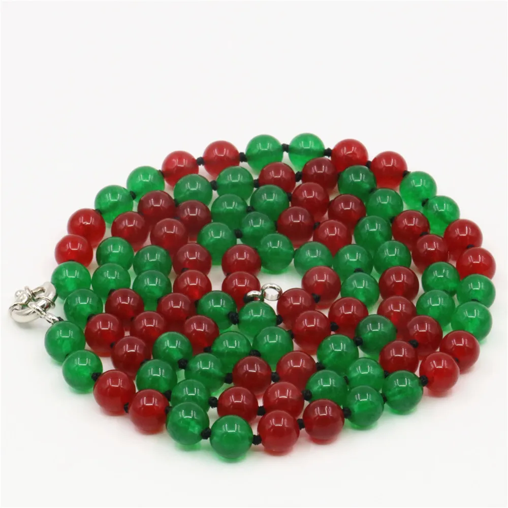 

Fashion Multi Natural Red Green Jades 8mm Custom Long Necklace Round Beads Jewelry Women Gift Accessories 36 Inches Y103