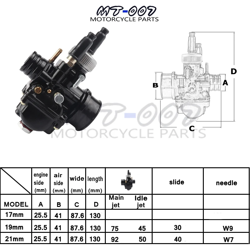 Черный гоночный мотоцикл Карбюратор Carb 17 мм 19 мм 21 мм Dellorto реплика для PHBG Yamaha KTM Puch Zuma BWS100