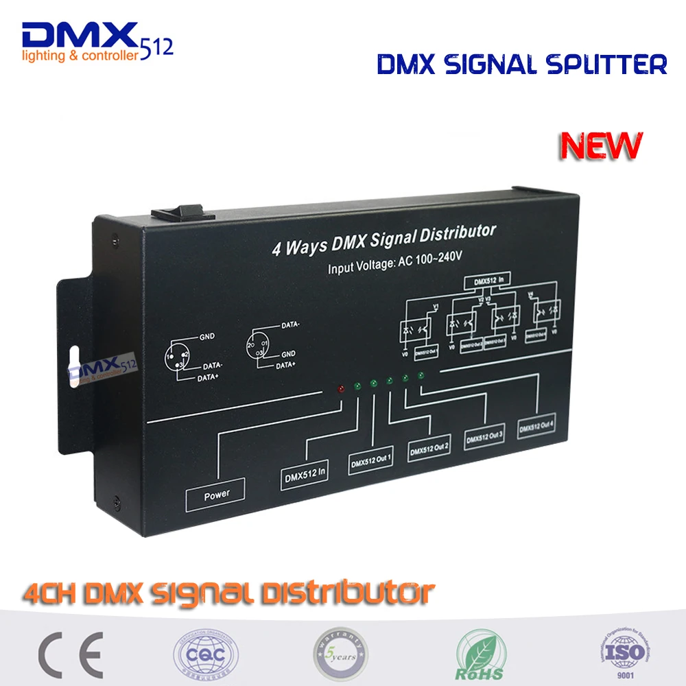 Amplificador e splitter e repetidor de Sinal Portas de Saída Distribuidor de Sinal Colornie Novo 4ch Dmx512 Dmx e 4 Dmx 9 China dmx splitter dmx512 Suppliers