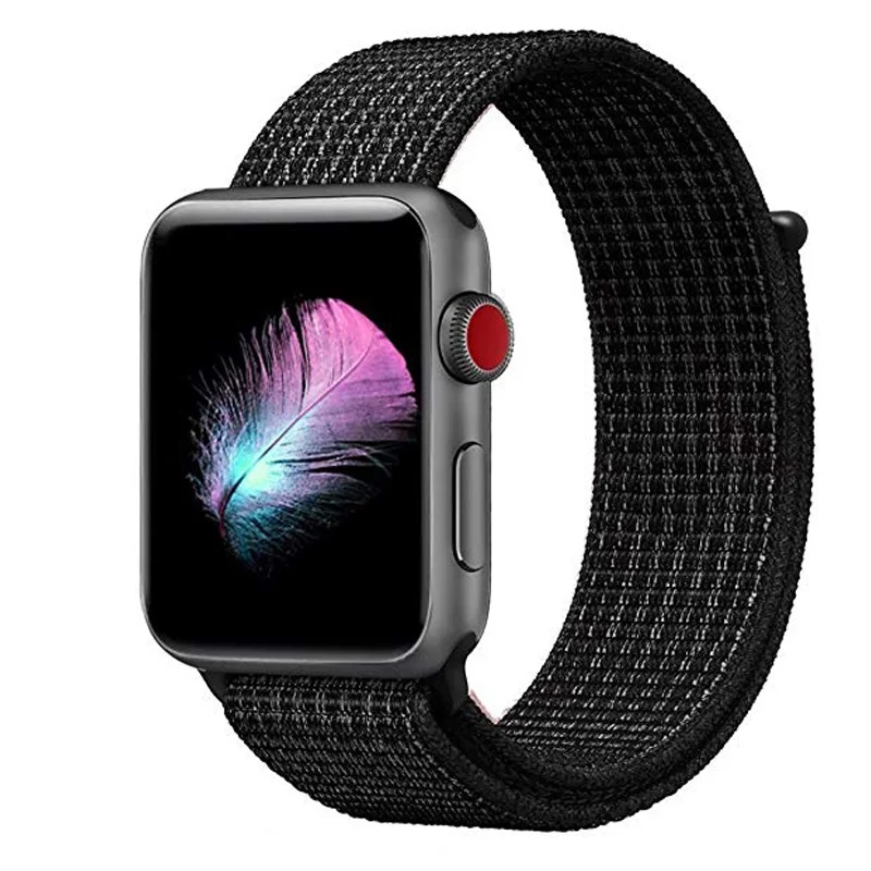 Нейлон тканые запасные браслет ремешок для наручных часов Apple Watch, версии 44/42/40/38 мм дышащий спортивный бесшовный ремешок для наручных часов iWatch серии 4/3/2/1 - Цвет ремешка: Reflective black