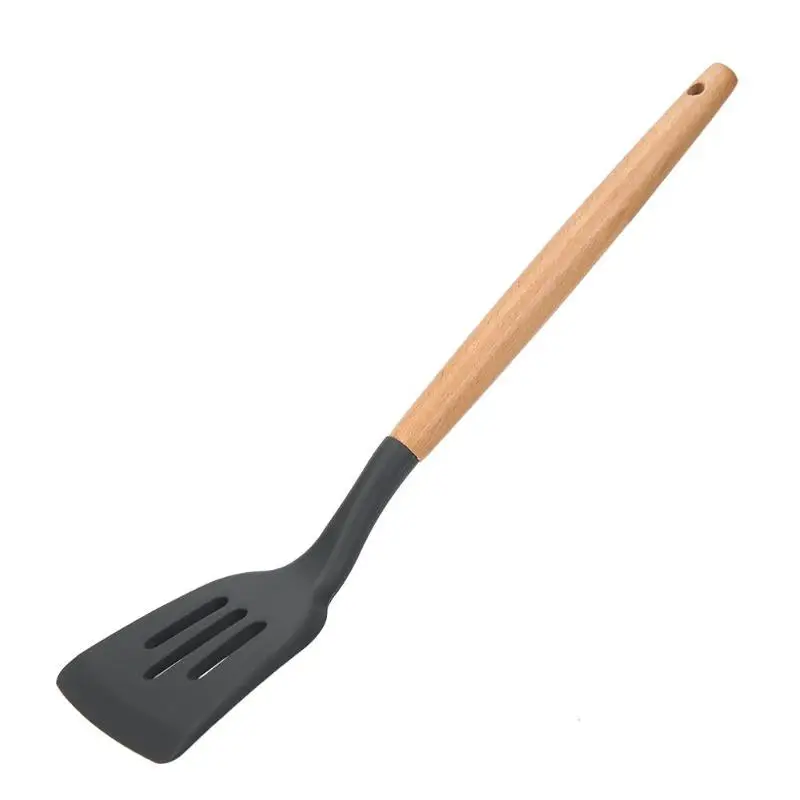 Деревянная ручка, силиконовая кухонная утварь, лопатка с антипригарным покрытием, кухонная утварь, посуда для домашнего приготовления, наборы кухонных принадлежностей, гаджеты - Цвет: 06