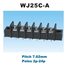 

5Pcs Pitch 7.62mm Barrier PCB Terminal Block Straight 2/3/4/5/6/8Pin Morsettiera Connectors With Screw Holes 300V 15A 14AWG
