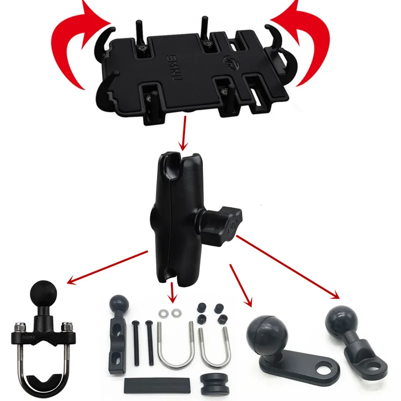 Motorcycle Handlebar Mount Kit Holder Double Socket Arm with Base Mount Rear View Mirror for Cell Phones& Smartphones RAM mount