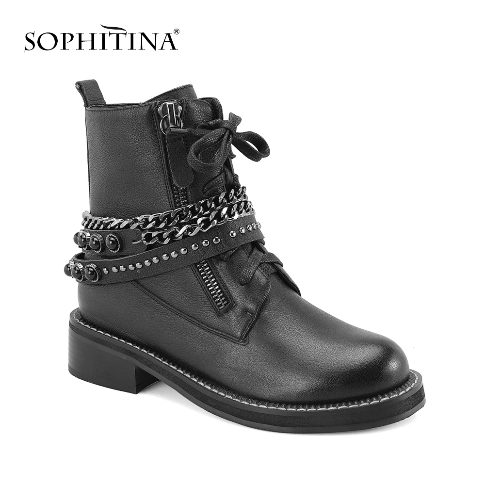 Женские мотоциклетные ботинки SOPHITINA однотонные мягкие полусапожки из