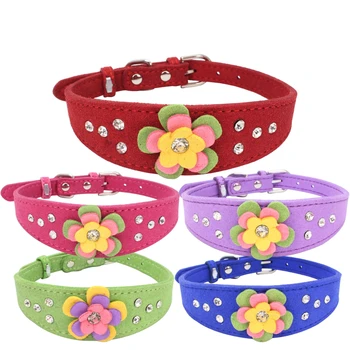 

Soft PU Leather Puppy Pet Dog Collars with Flower Cute For Small Dogs Yorkie