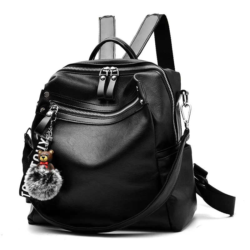 

the new brand design high quality women's black soft pu bag korean style fashion pu leather girls school back pack travel pack