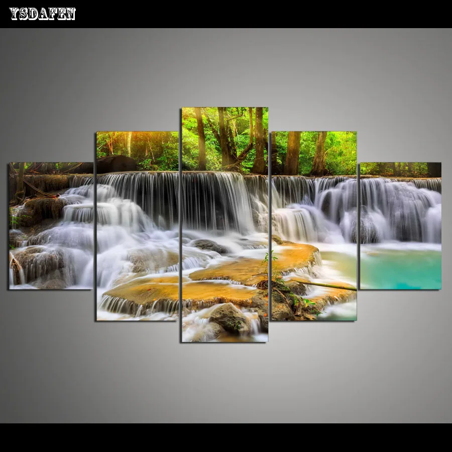 

5 Panels Living Room Bedroom Modern Home Decoration Waterfall Painting Printed On Canvas Oil Painting Wall Painting F/1222
