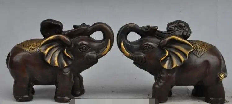

S06846 6"china fengshui bronze wealth ruyi animal elephant lucky auspicious statue pair discount 30% (C0324)