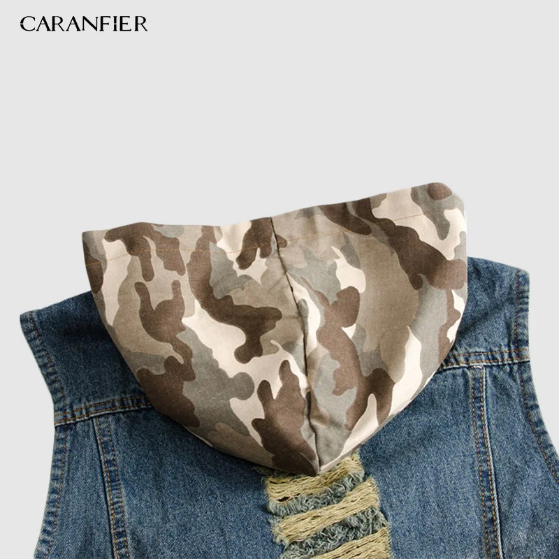 Мужской джинсовый жилет CARANFIER ковбойская уличная куртка без рукавов с карманами