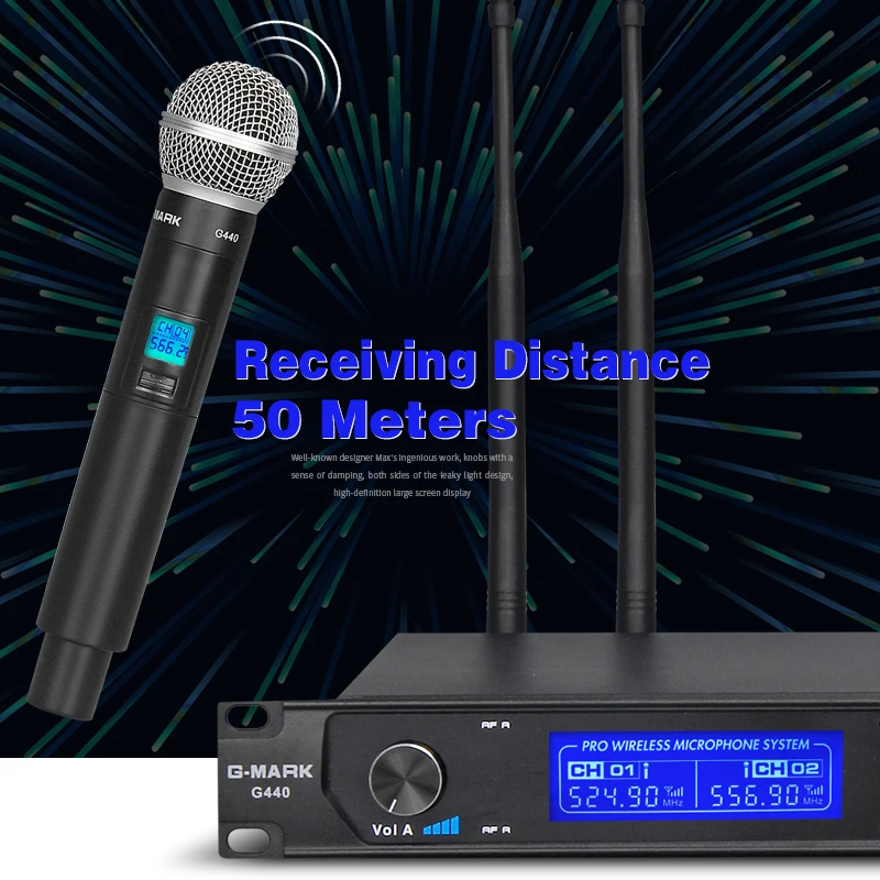 Baratos G MARK SISTEMA DE MICRÓFONO INALÁMBRICO G440 profesional 50 metros cuatro canales UHF dinámico Pro 4 micrófono de mano Karaoke fiesta escenario