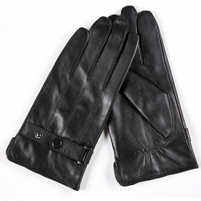 Gours перчатки осень и зима модные новые мужские перчатки из натуральной кожи козья кожа ремень кнопка черный плюс бархат Теплый GSM020