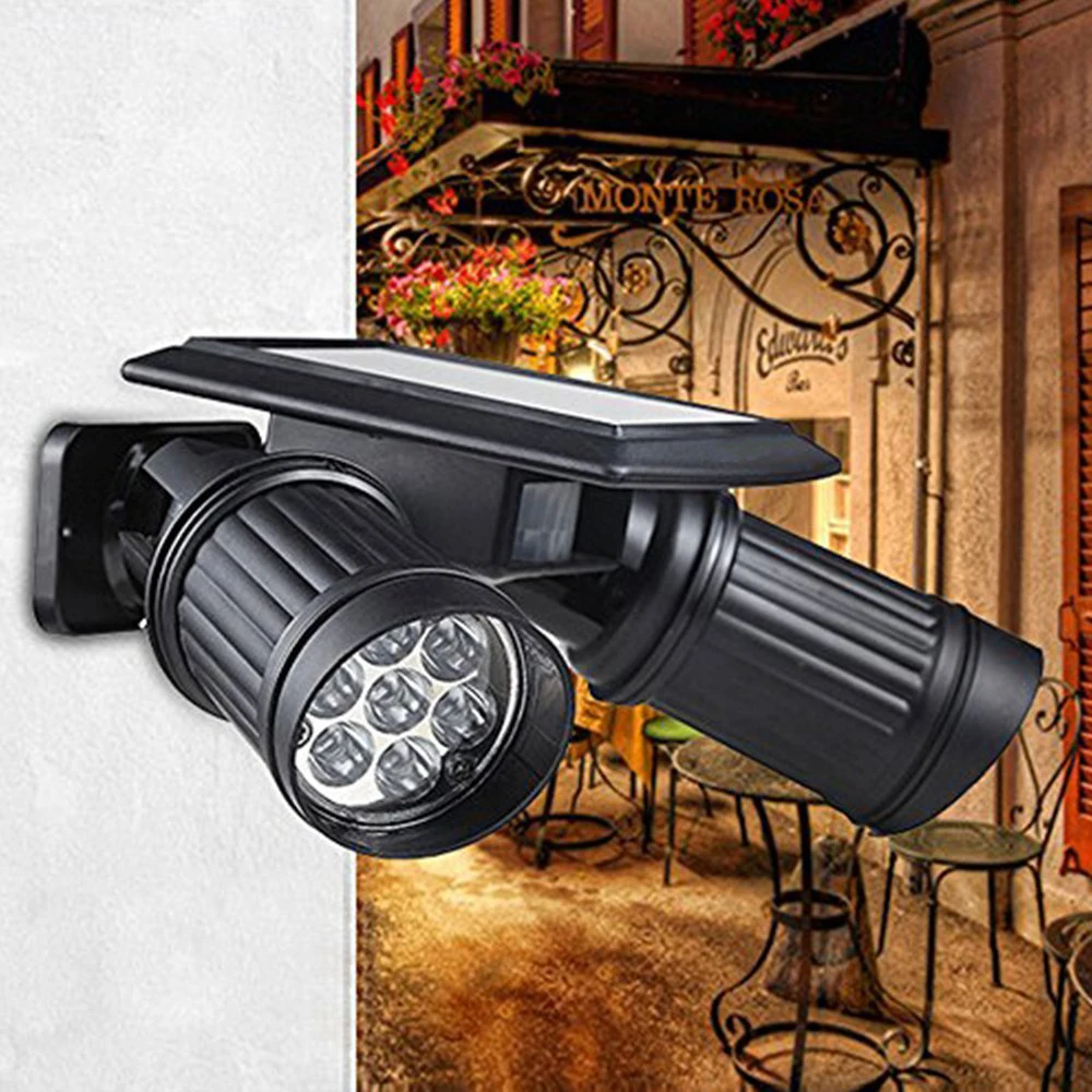 Solar Powered Lights PIR Motion Sensor Dual Head Spotlight Adjustable