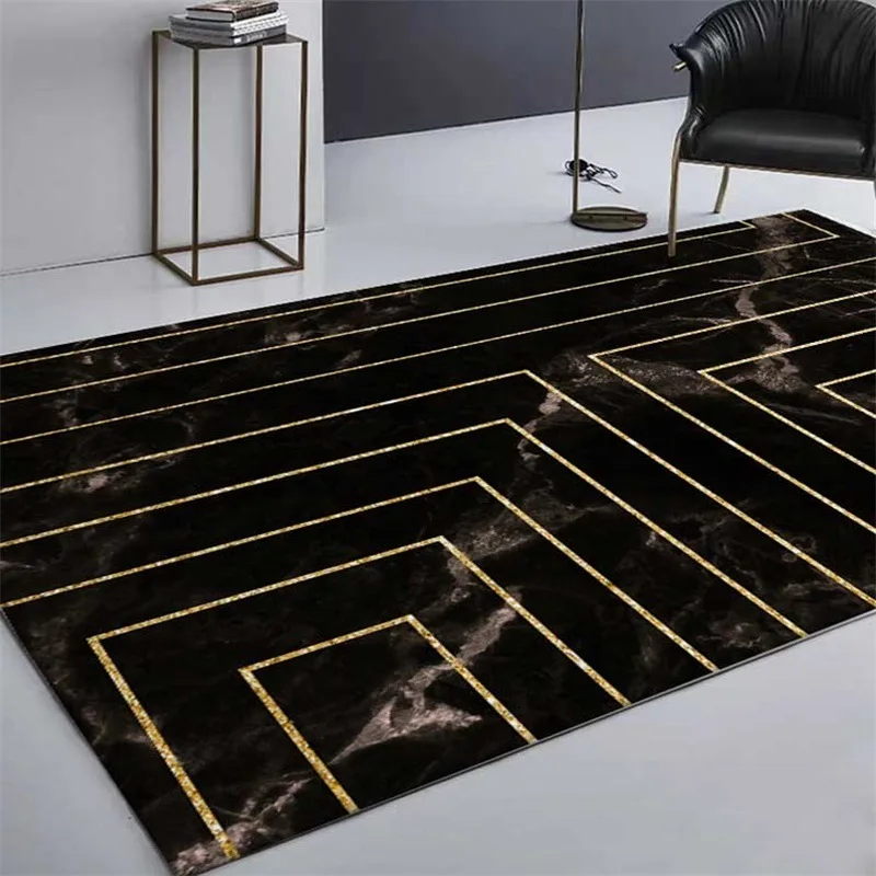 

DeMissir Black Marble Texture Background Golden Square Lines Carpets Rugs For Home Living Room alfombra tapete para sala