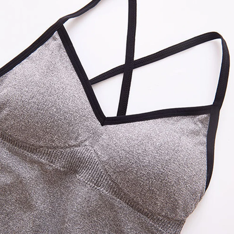 

Summer ladies seamless V-neck sling cross beauty back does not contain steel ring wrapped chest long section slim bottoming fema