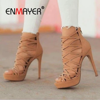 

ENMAYER 2019 New Arrival Women Super High Platform Flock Gladiator Woman Sandals Summer Casual Fashion Shoes Size 34-45 LY2315