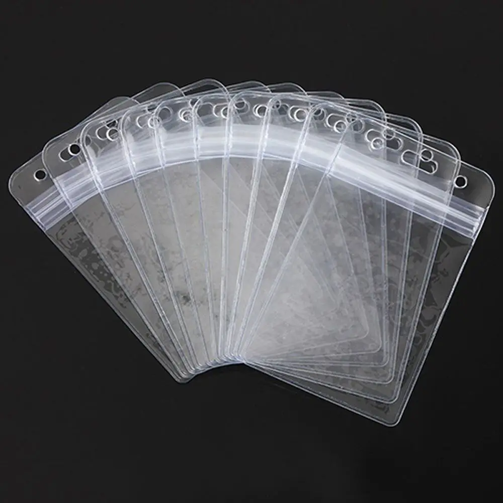 

10 Pcs Zip-lock Design Card Holder Waterproof Vertical Transparent Clear Card Holder Plastic Pocket ID Card Badge Holder