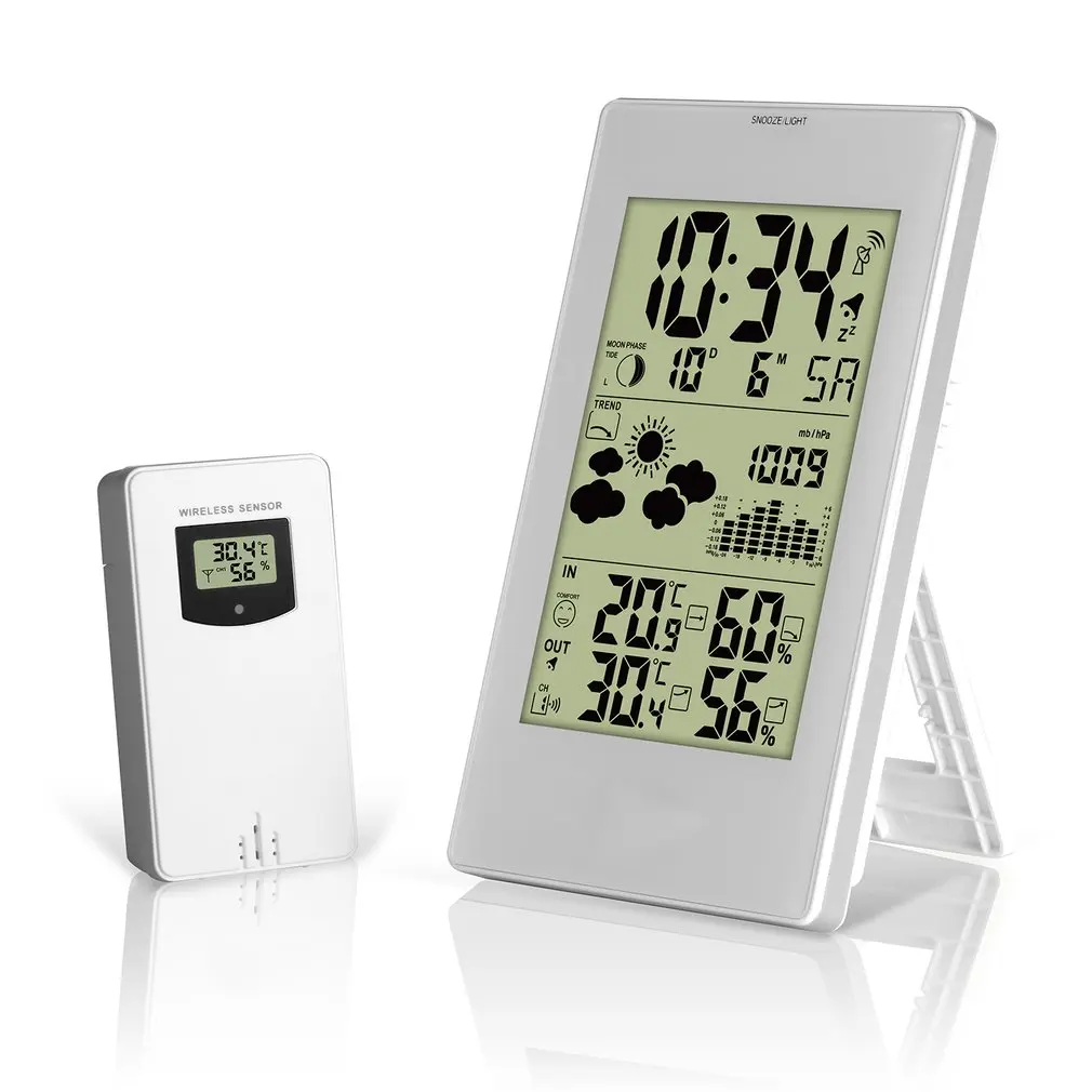 FJ3352 Weather Station With Barometer Forecast Temperature Humidity Wireless Outdoor Sensor Alarm and Snooze Digital Clock Sale | Дом и сад