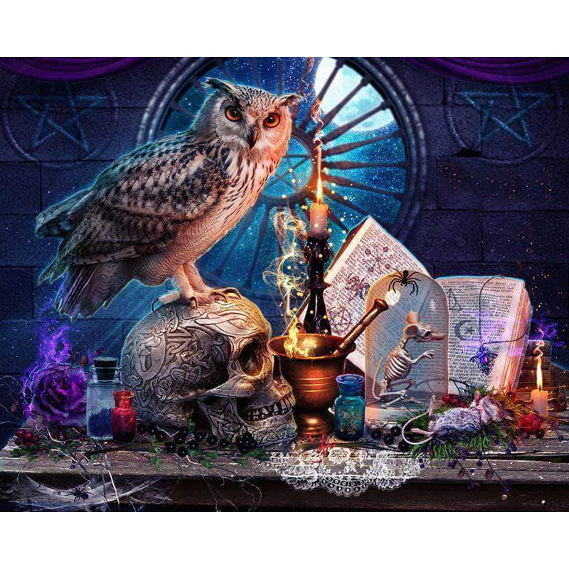 Полный квадратный алмаз DIY Алмазная картина &quotСова стоя на черепе&quot 3D вышивка