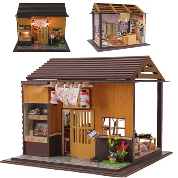 

Doll Accessories For Kids Birthday Christmas Gifts Toys Miniature Doll House Furniture Model 3D Wooden Dollhouse With LED Light