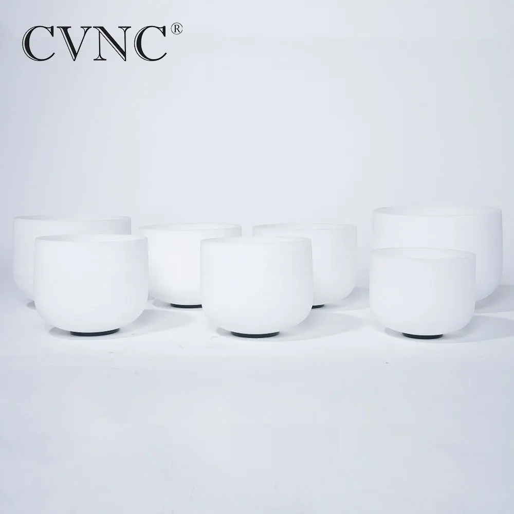

CVNC Set of 7 Chakras Musical Frosted Crystal Quartz Singing Bowl 8-12 Inch