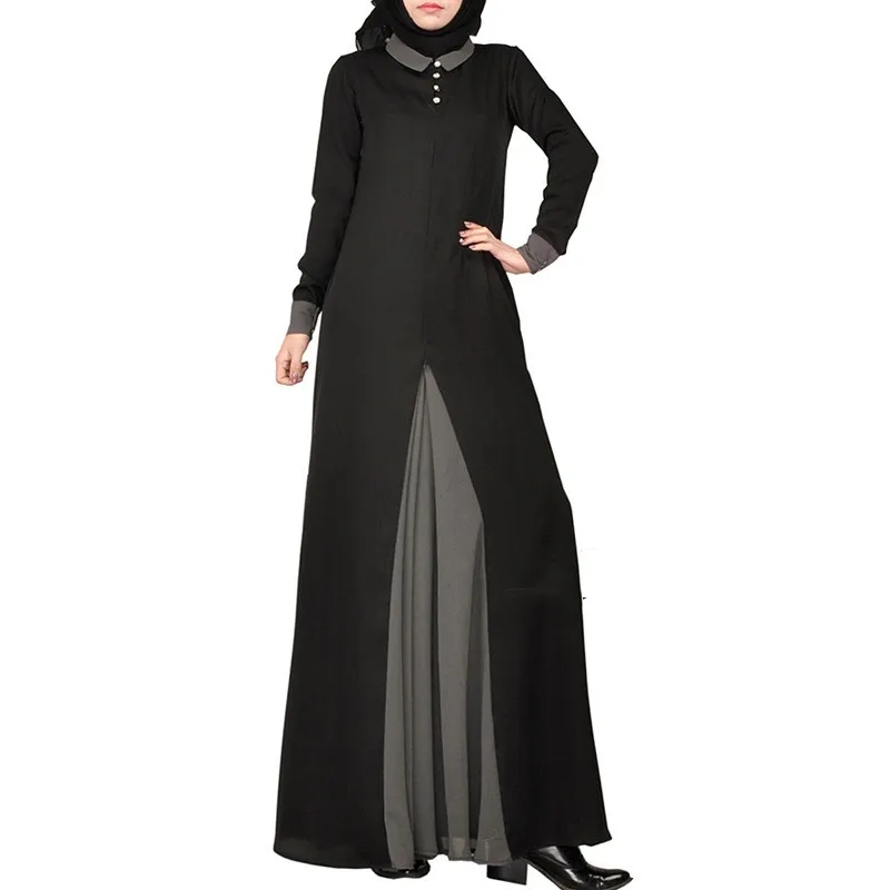 NEW Women Long Sleeve Evening Maxi Dress Color Block Muslim Chiffom Abaya Kaftan Islamic Jilbab Robe Dubai Gowns D967