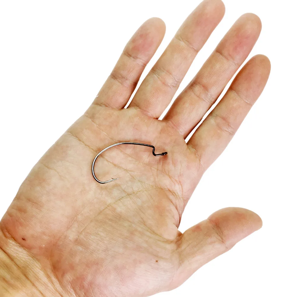 10pcs 1 pack POHU Size 12 10 8 5 4 3 2 1 2/0 1/0 3/0 4/0 Crank Worm Carbon Steel Soft Baits Lures Offset Hooks Fishing Hooks