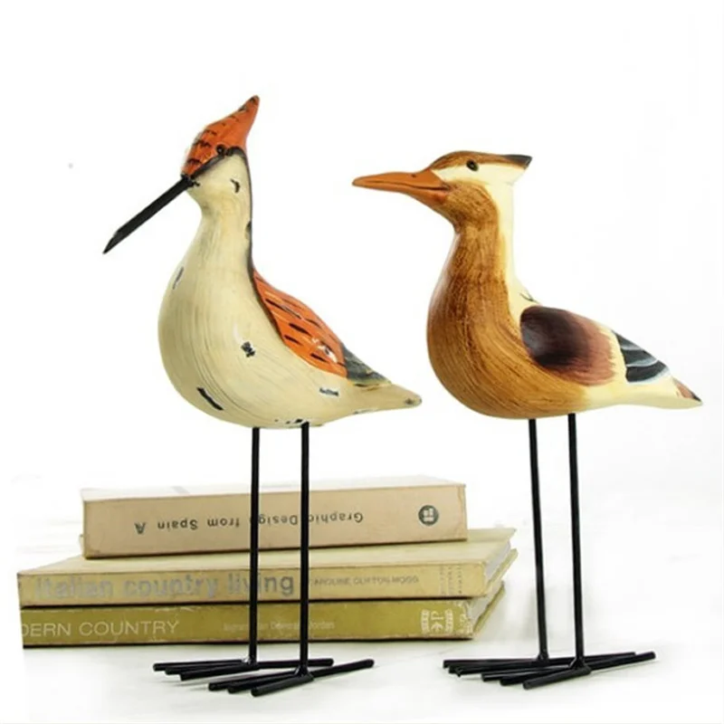 Koop 2 stks set Nordic Vogels Hout Hand Gesneden Retro Vintage Ornamenten Bruiloft Home Decor Accessoires Cafe Ambachten Art Standbeelden TTBD46