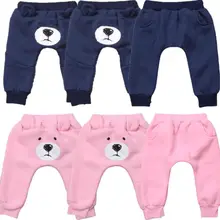 Теплые хлопковые штаны-шаровары с медведем для маленьких девочек; сезон зима-осень; теплые хлопковые штаны для маленьких мальчиков и девочек; длинные штаны