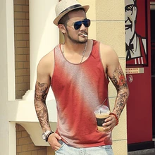 Летняя мужская майка в американском стиле, градиентные хлопковые повседневные майки с круглым вырезом, мужские облегающие быстросохнущие топы для бодибилдинга, Новое поступление T344