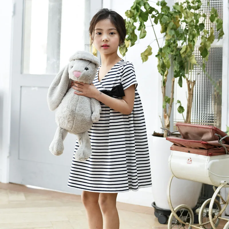 

Girls Summer Dresses 2019 New Korean School Uniform Baby Girl Clothes Striped Cotton Princess Dress Teenagers Holidlay Dress 12